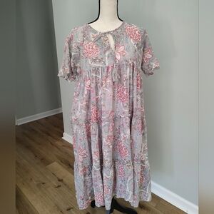 The Fox And The Mermaid Venice Floral Tiered Boho Cotton Dress S/M